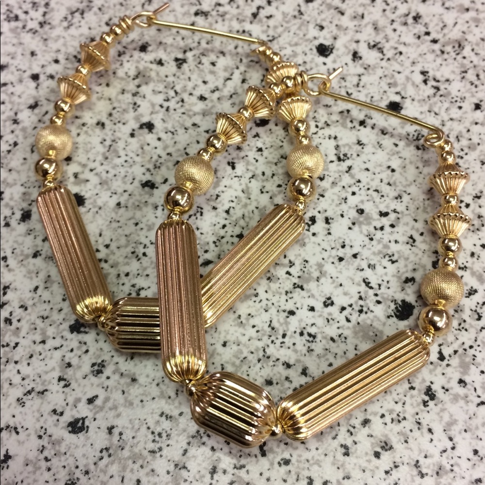 Large beaded 10 kt gold filled earrings